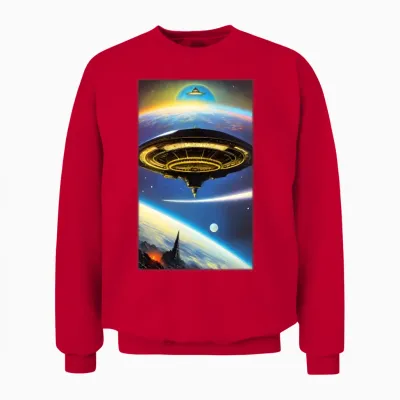 Ufo Retro Over Earth Unisex Sweatshirt - Red