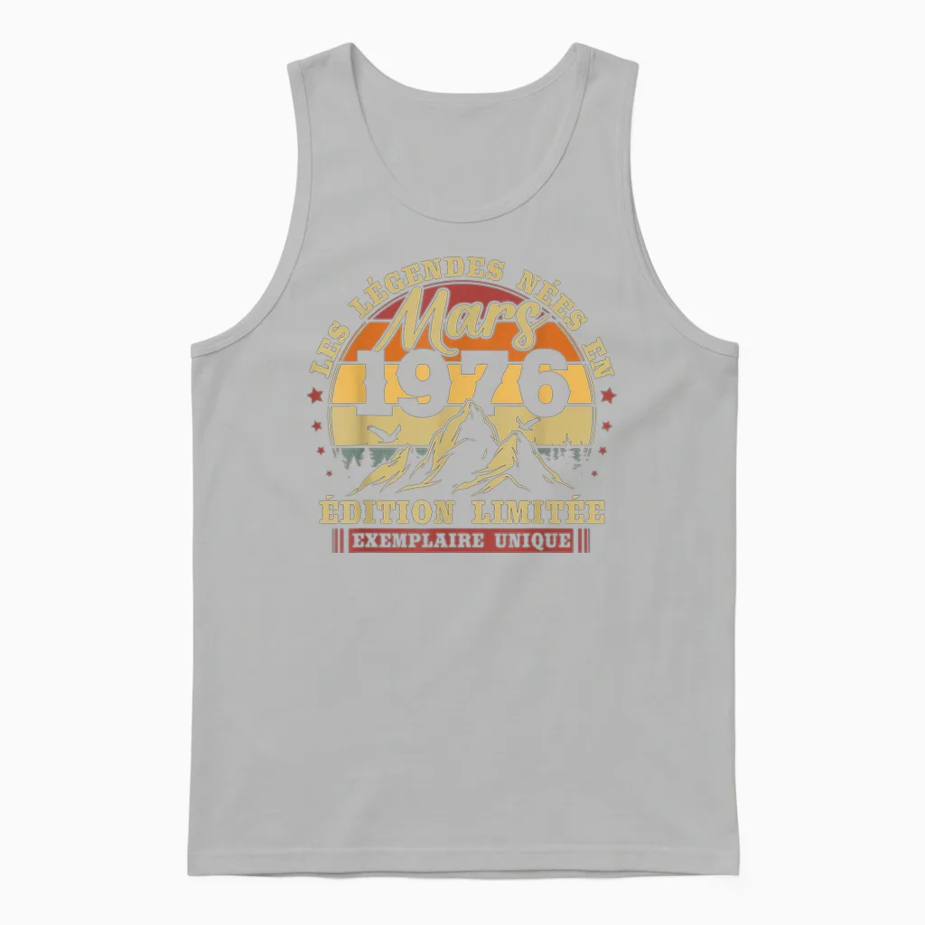 Vintage Mars 1976 Rétro Anniversaire 50 Ans Hommes Femmes Unisex Tank Top in Ash