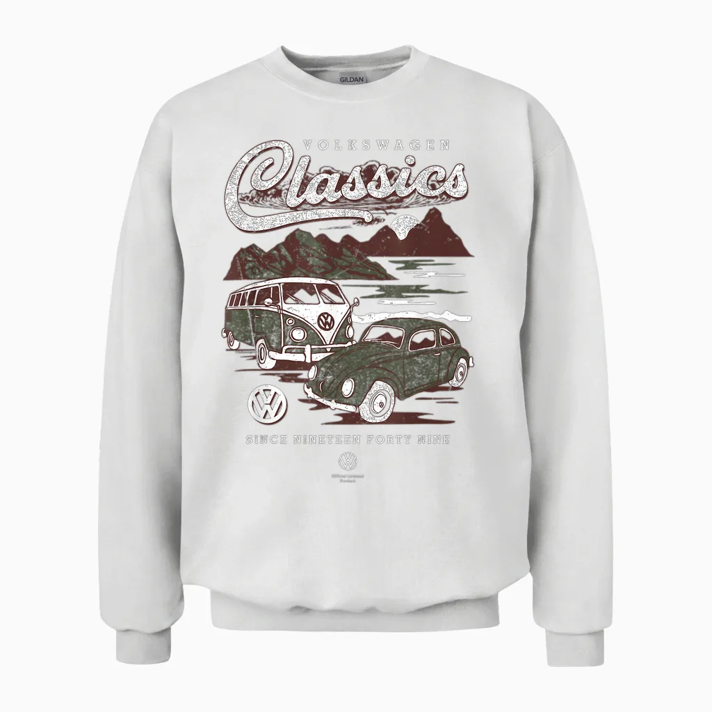 Volkswagen Type 2 T1 Campervan & Beetle Classics Father's Day Unisex Sweatshirt in White