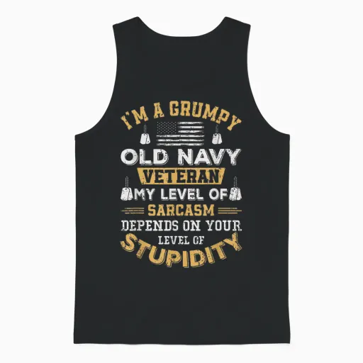 Grumpy Old Veteran Patriotic Funny Military Veteran Usa Unisex Tank Top in Black