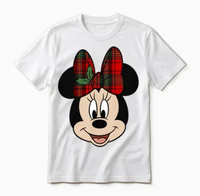 Disney Mickey and Friends Minnie Christmas Check Bow Unisex T-Shirt - White
