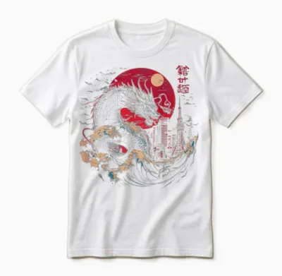 Japanese Dragon Tokyo Great Wave off Kanagawa (artistic Back) T-Shirt, Black, S Unisex T-Shirt - White