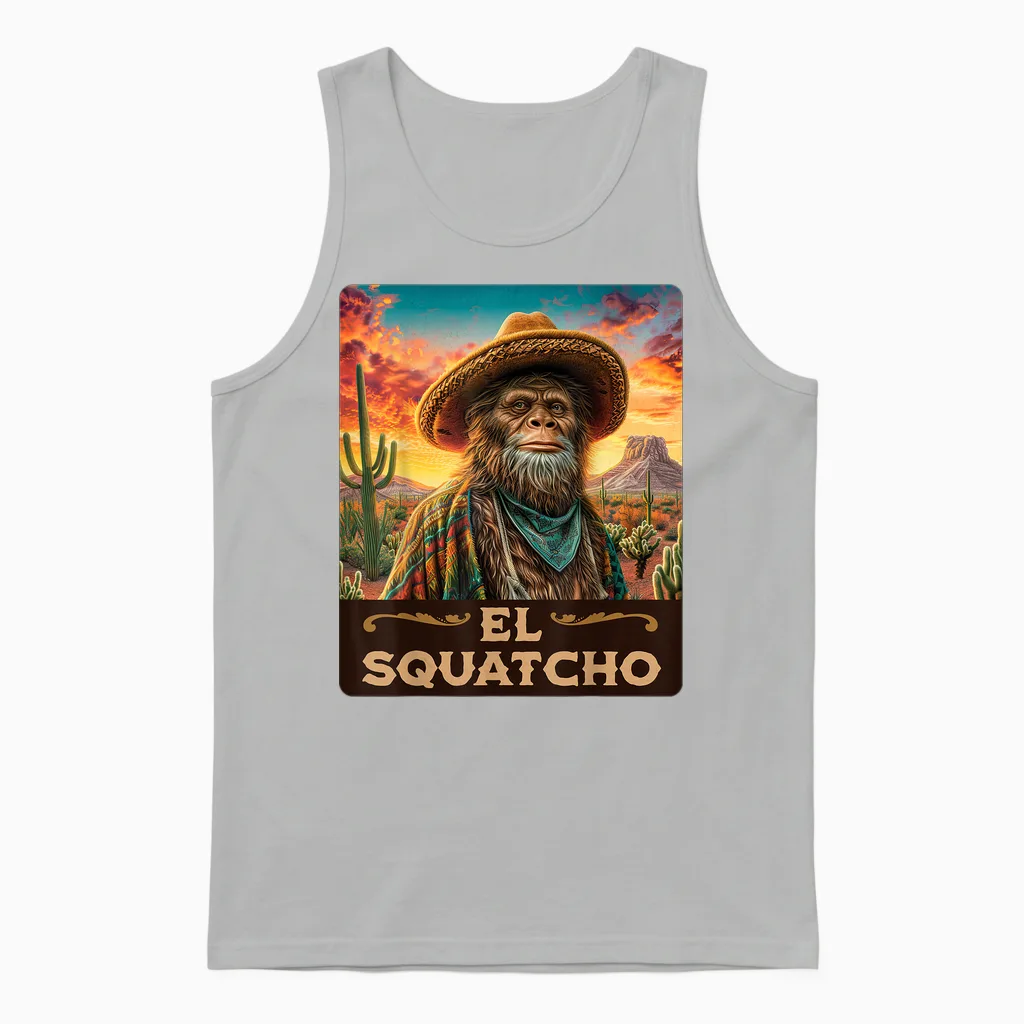 Guardian of the Desert: Bigfoot, Sasquatch, & El Squatcho Unisex Tank Top in Ash