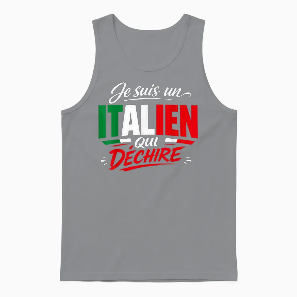 Je Suis Un Italien Qui Déchire Humour Italie Cadeau Unisex Tank Top in Sport Grey
