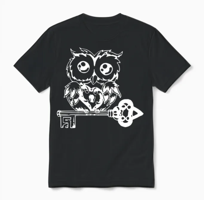 Owl with Key Unisex T-Shirt in Black