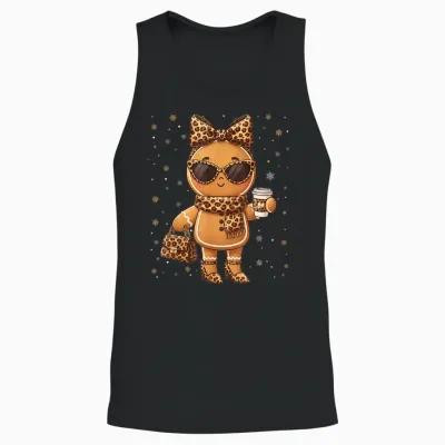 Cute Gingerbread Leopard Christmas Xmas Girl Women Unisex Tank Top - Black