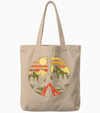 Hiking Outdoors Peace and Love Tote Bags - Natural