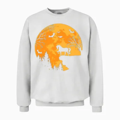 Horse Lovers Funny Horse and Moon Halloween Unisex Sweatshirt - White