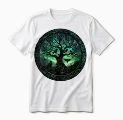 Hugin & Munin T-Shirt Ravens Odins Viking Tree of Life T-Shirt, Black Unisex T-Shirt - White