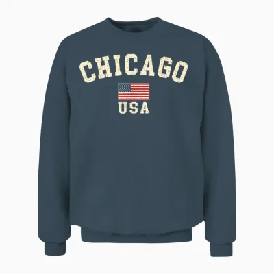 Vintage Chicago Usa Flag Illinois Souvenir Retro Unisex Sweatshirt - Dark Heather