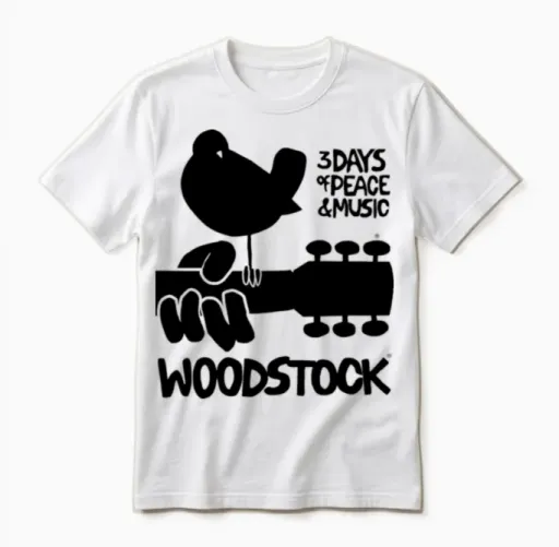 Woodstock Logo Black 3 Days of Peace & Music Unisex T-Shirt in White
