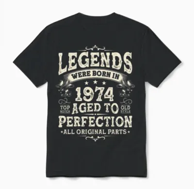 Vintage 1974 Birthdays Unisex T-Shirt - Black