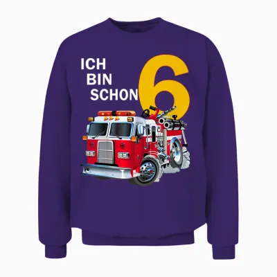 Children's 6th Birthday Boy Gift Idea Outfit Ich Bin Schon 6 T-Shirt, Black Unisex Sweatshirt - Purple