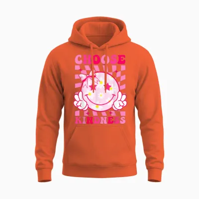 Choose Kindness Smile Face Groovy Be Kind Inspirational Unisex Hoodie - Orange