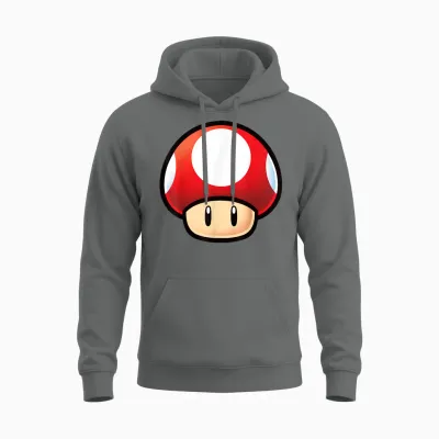 Super Mario Red Mushroom Big Face Unisex Hoodie - Graphite Heather