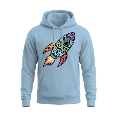 Retro Rocket Unisex Hoodie - Light Blue