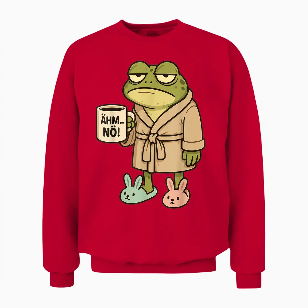 Morgenmuffel Kaffee Mürrischer Frosch ähm Nö Spruch Lustig Unisex Sweatshirt in Red