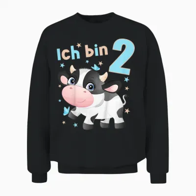 2 Jahre Alt Ich Bin 2 Kühe Kuh Kälbchen 2. Geburtstag Unisex Sweatshirt - Black