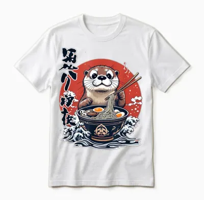 Kawaii Ramen Otter Cat Japan Y2k Manga Anime Unisex T-Shirt - White