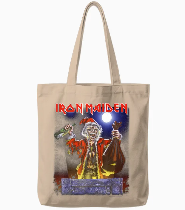 Iron Maiden - No Prayer Santa Eddie Christmas Tote Bags in Natural