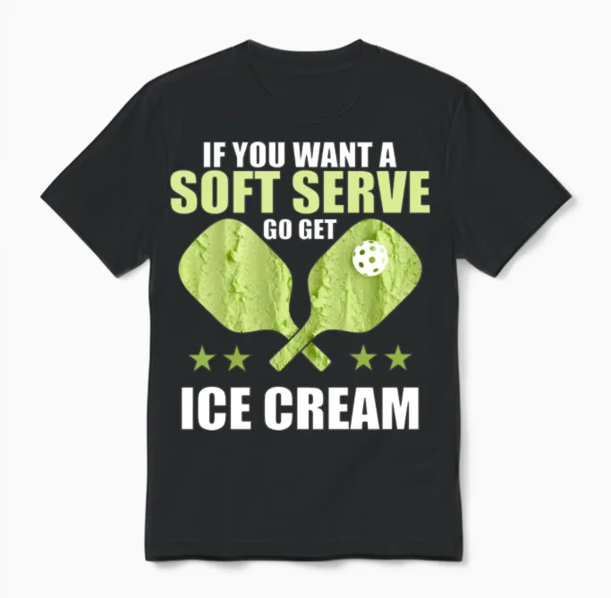 Funny Pickleball T-Shirt - Soft Serve Ice Cream Unisex T-Shirt in Black