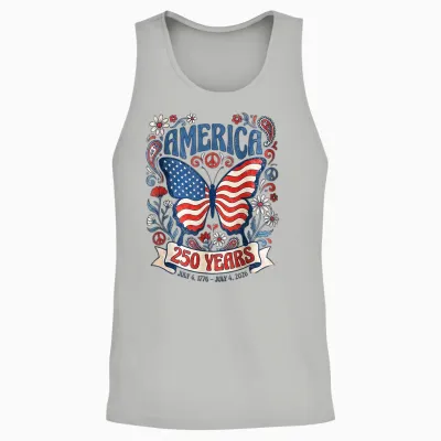 Drapeau Américain 250e Anniversaire 4 Juillet Papillon Usa 250 Unisex Tank Top - Ash