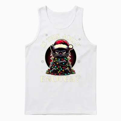 Is This Jolly Enough Funny Black Cat Christmas Tree Lights Unisex Tank Top - White