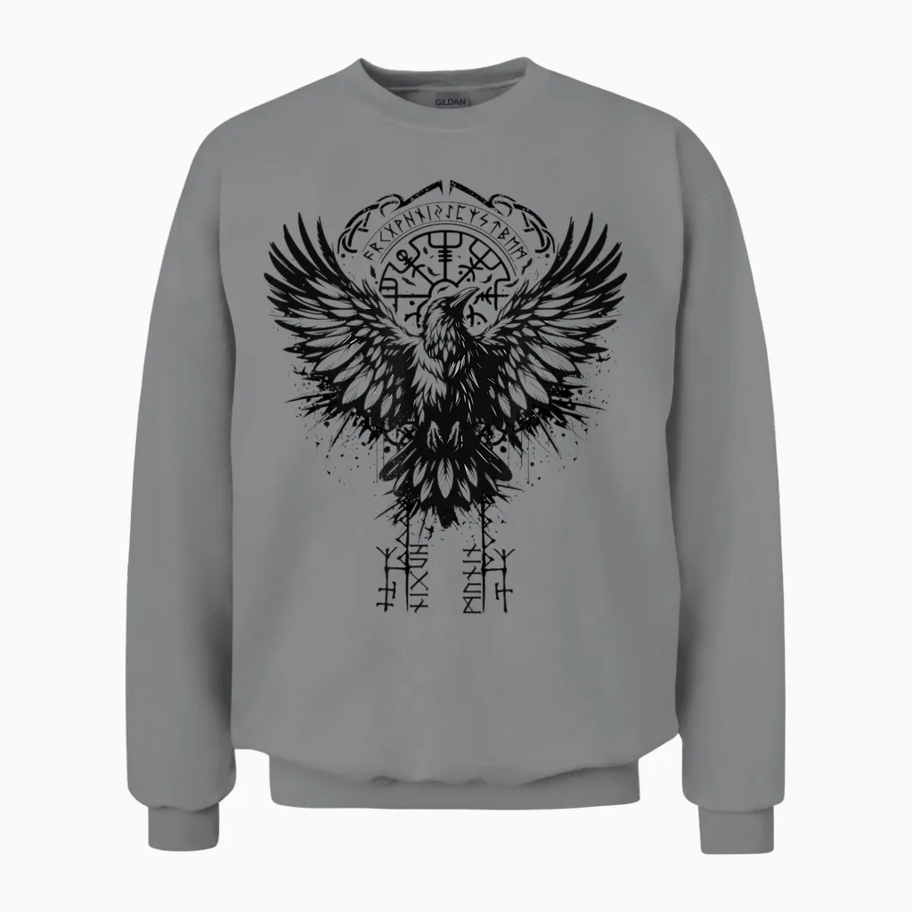 Valhalla Raven Raven Odin Runes Nordic Compass Viking T-Shirt, Grey, S Unisex Sweatshirt in Sport Grey
