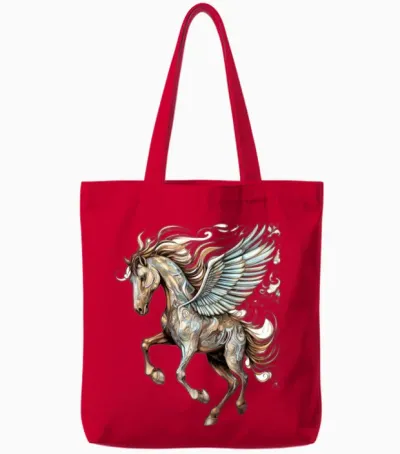 Pegasus Winged Horse Horses Mythology Fantasy Art Tote Bags - Red