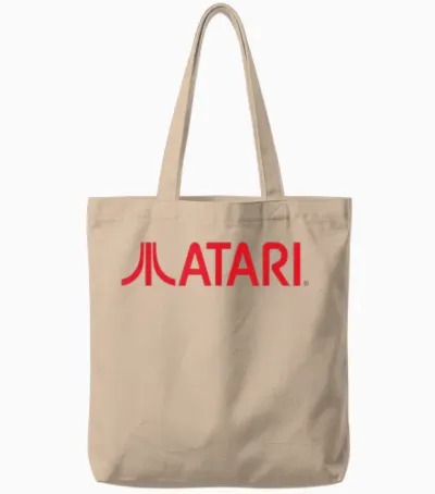 Atari Games Red Retro Vintage Gaming Fun Arcade Look T-Shirt, Black Tote Bags - Natural