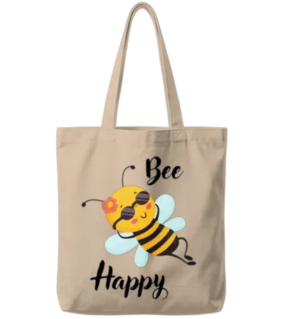 Funny Bee Happy Tote Bags - Natural