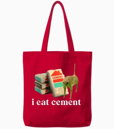 I Eat Cement Cursed Cat Funny Weird Specific Thank You Meme Tote Bags - Red