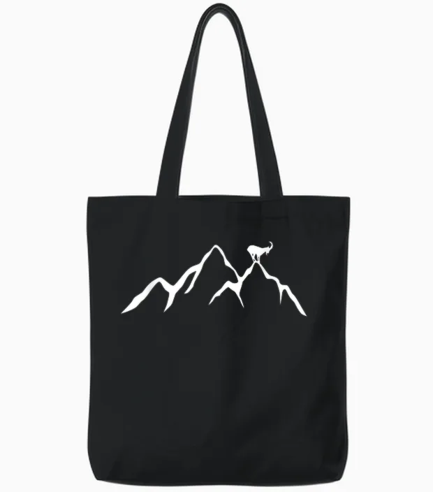 Wander T-Shirt Berg Mit Steinbock Für Berg Wandern Und Natur Tote Bags in Black