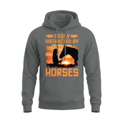 Easily Distracted by Horses Unisex Hoodie - Graphite Heather