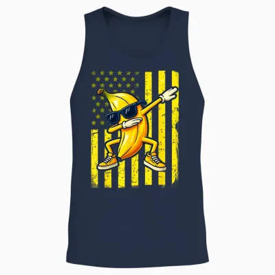 Graphic Banana Retro American Flag Dabbing Banana Lover Unisex Tank Top - Navy