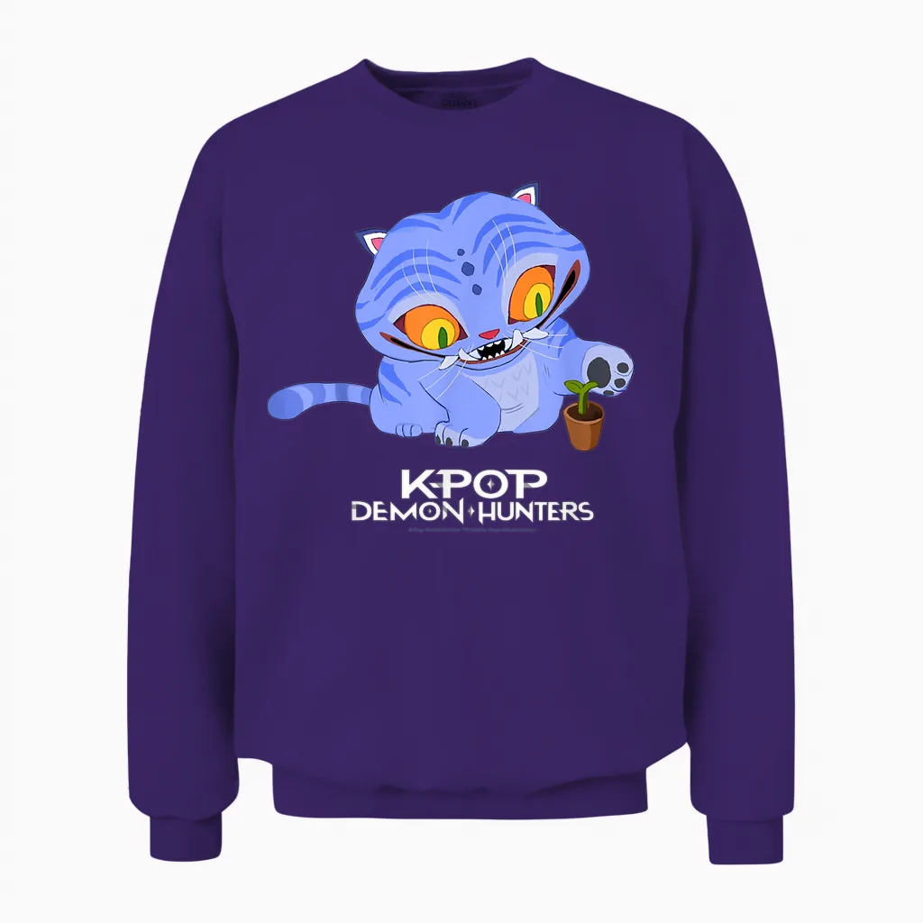 Kpop Demon Hunters Cute Derpy Tiger Cartoon Unisex Sweatshirt in Purple