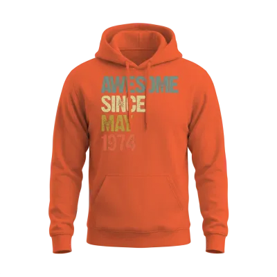 Awesome Since May 1974 Retro Vintage Gift Unisex Hoodie - Orange