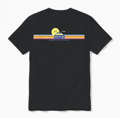Back to the Future Delorean Retro Chest Strips T-Shirt, White, S Unisex T-Shirt - Black