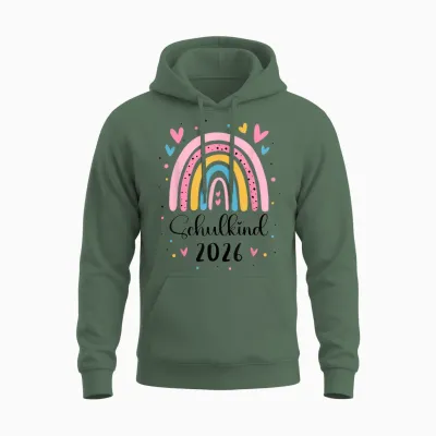 Schulkind 2026 1. Klasse Regenbogen Einschulung Mädchen Unisex Hoodie - Military Green