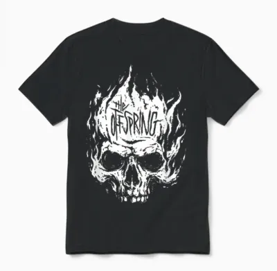 The Offspring Official White Skull Logo T-Shirt, Black Unisex T-Shirt - Black