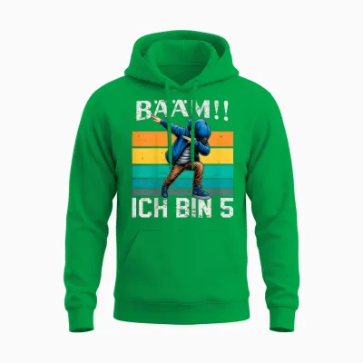 Kinder Geburtstag Dabbing Jungen Bääm Ich Bin 5 Jahre Unisex Hoodie - Irish Green