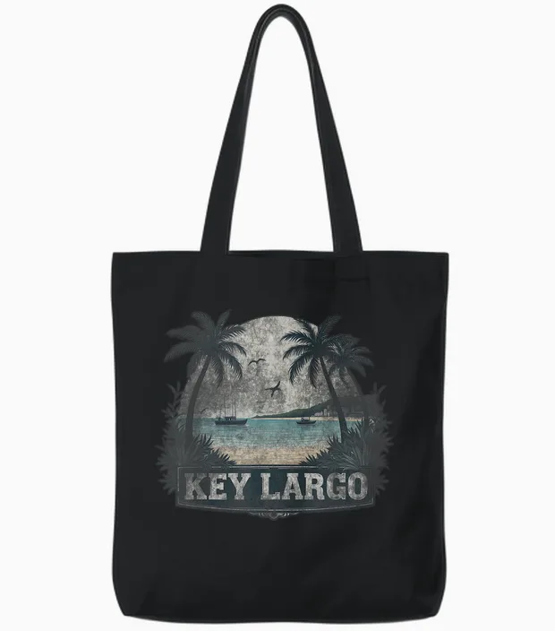 Retro Key Largo Landschaft Vintage Souvenir Tote Bags in Black