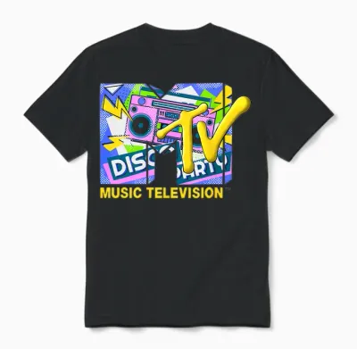 Mademark X Mtv - the Official Mtv Logo with Ghettoblaster for Disco Party Unisex T-Shirt - Black