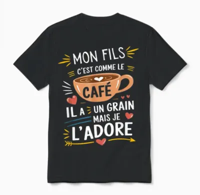 Mon Fils Comme Le Café – Gift Humour Coffee T-Shirt, Black, S Unisex T-Shirt - Black