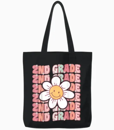 Groovy 2nd Grade Back to School First Day of Second Grade Tote Bags - Black