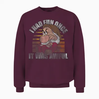 Disney Snow White Grumpy I Had Fun Once It Was Awful T-Shirt Small Unisex Sweatshirt - Maroon
