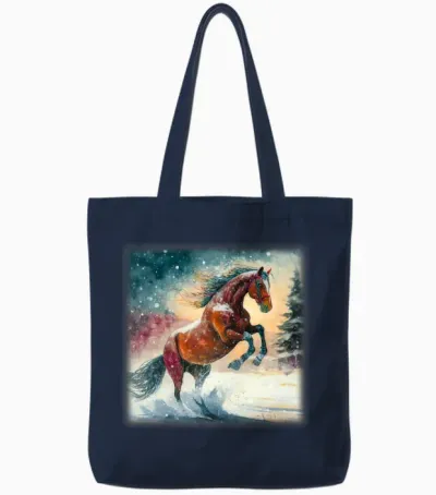 Horse in Snow Tote Bags - Navy