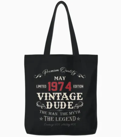 May 1974 Vintage Birthday Present Tote Bags - Black