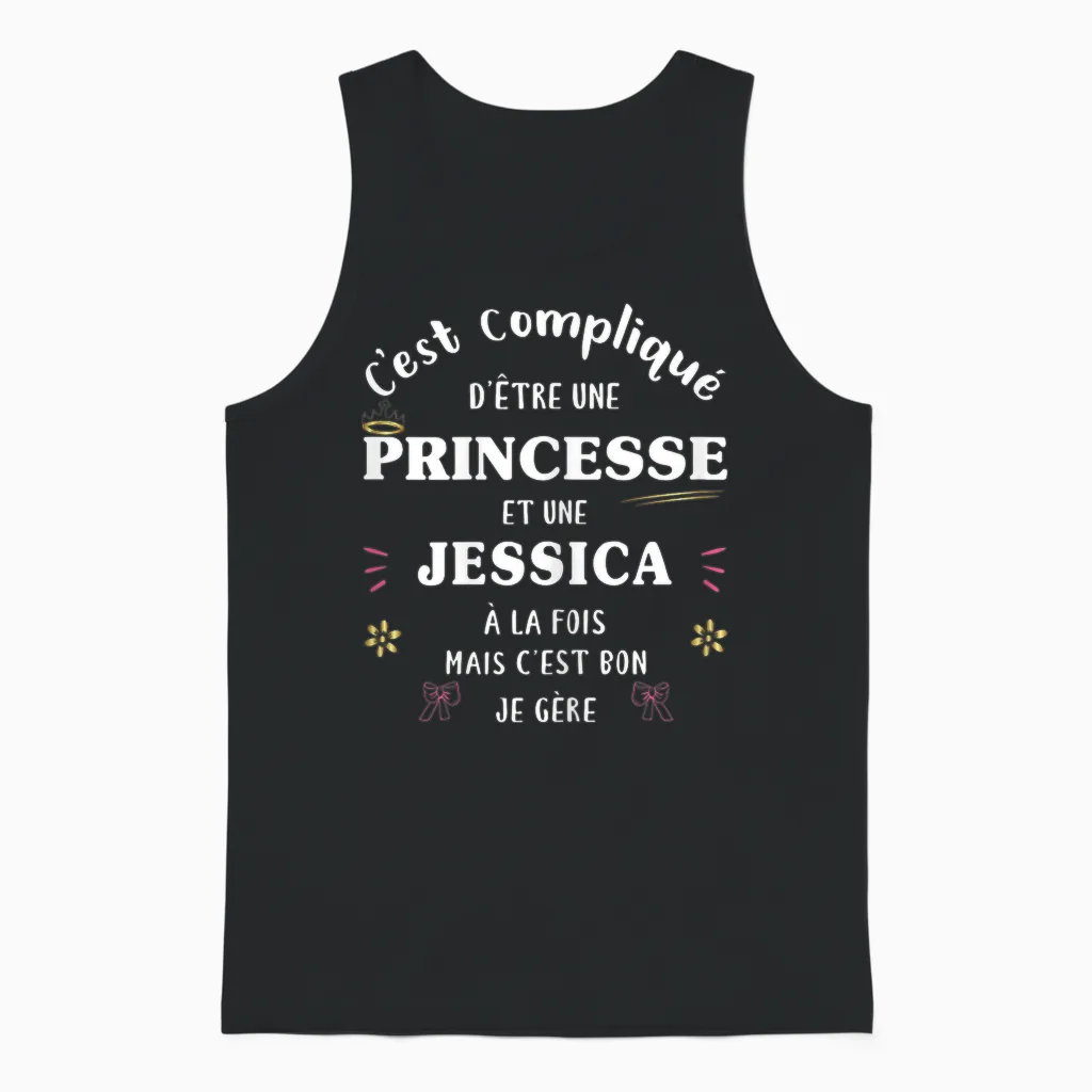 Women's Princess Humour Gift Personalised Name Jessica Unisex Tank Top in Black