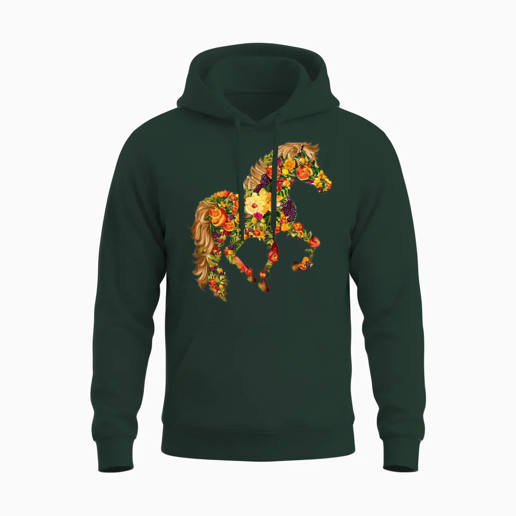 Horses Rich in Flowers Horse Lovers Unisex Hoodie in Forest